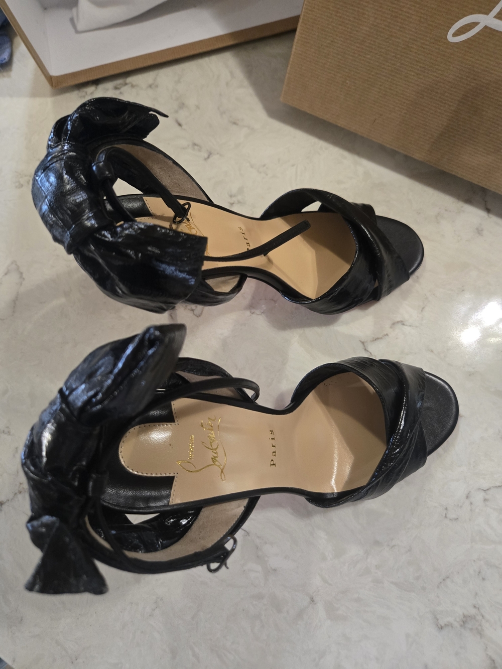 Christian Louboutin Black Leather Bow Ankle-Tie Heels 40 NIB!!! - Picture 12 of 16